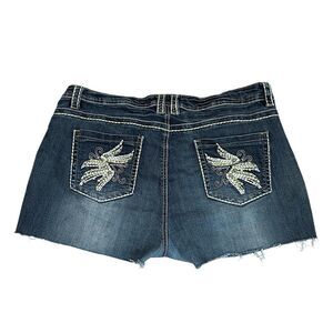 Y2K suko jeans low rise denim shorts rhinestone wings on back pockets stretchy